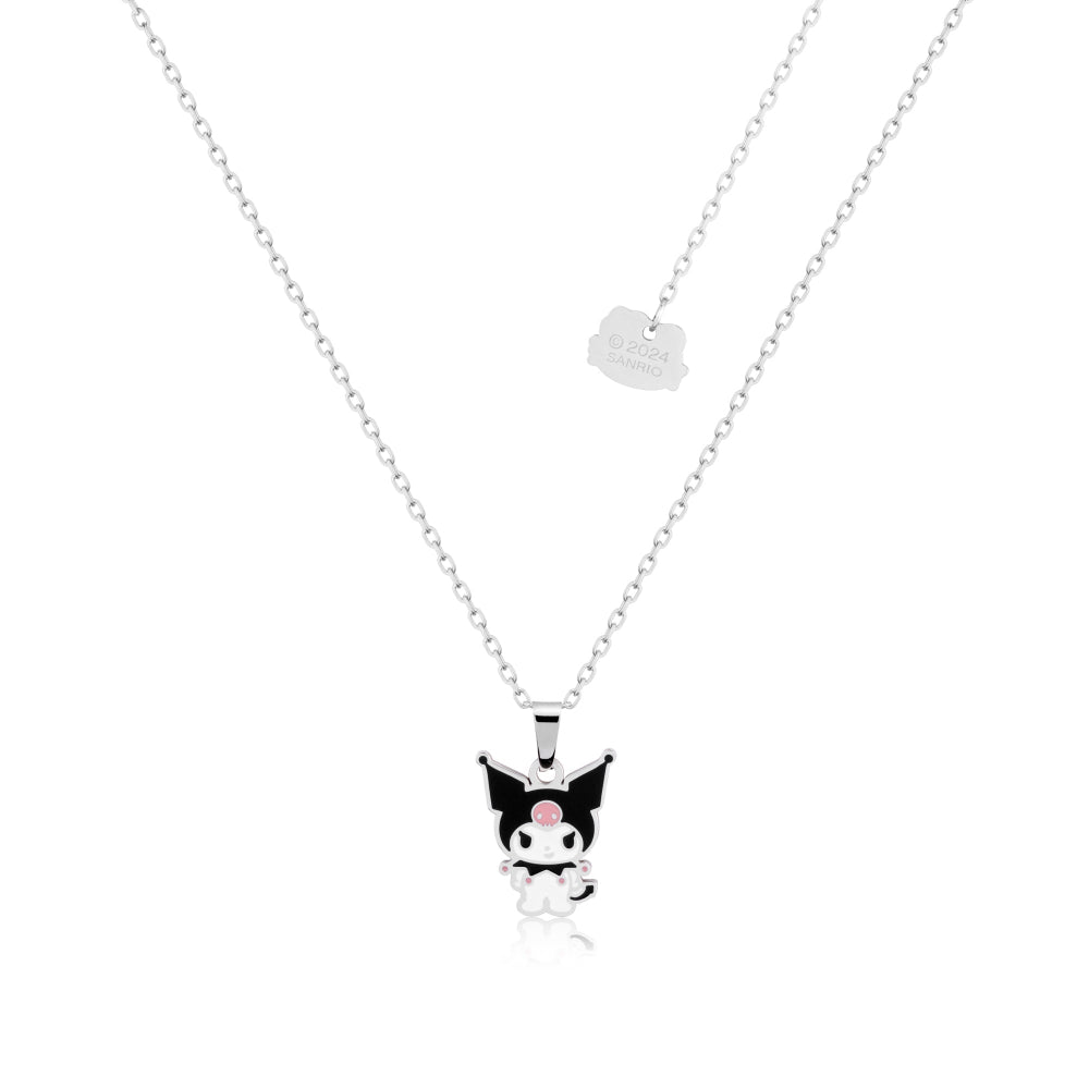 Stainless steel Necklace with a Sanrio Kuromi pendant on a white background
