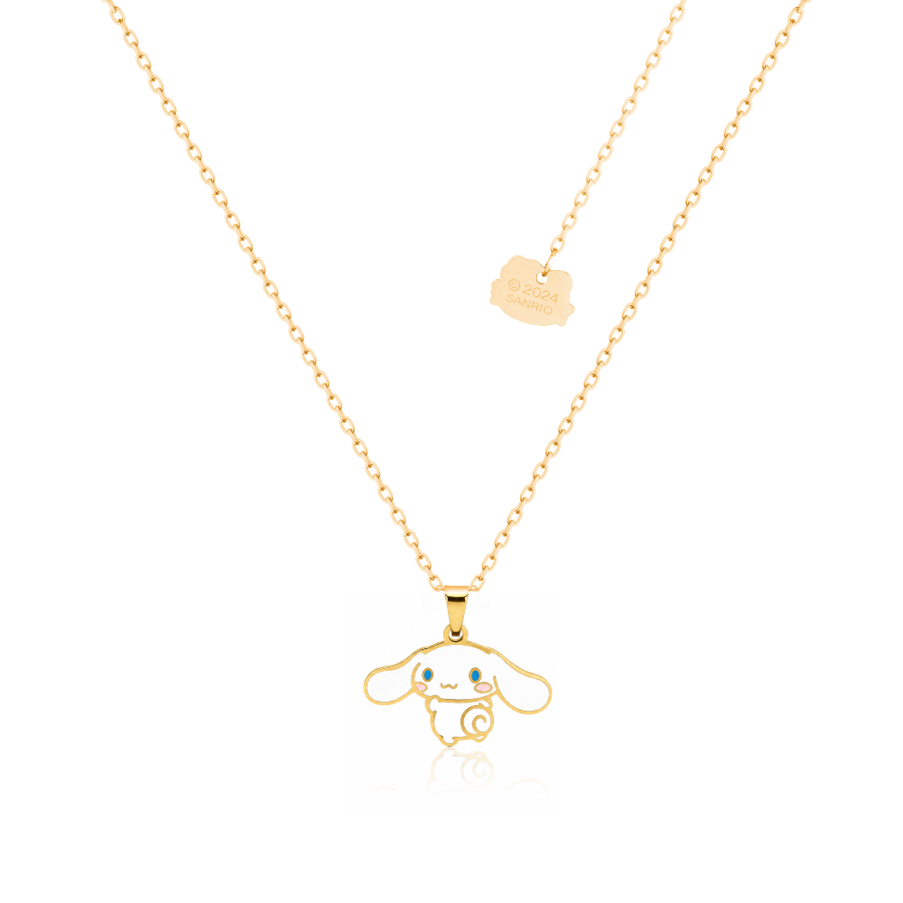 Yellow gold plated Stainless Steel Sanrio Cinnamoroll enamel Necklace by Couture Kingdom on a white background