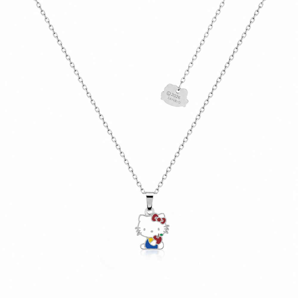 Stainless Steel Hello Kitty hold a red apple enamel Necklace by Couture Kingdom on a white background