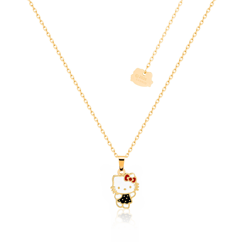 Yellow gold plated Stainless Steel, enamel Hello Kitty pendant necklace by Couture Kingdom on a white background