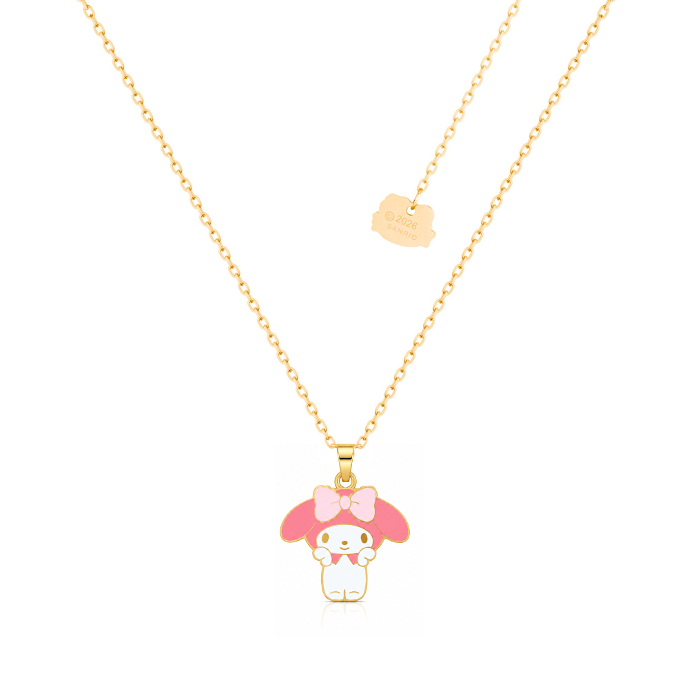Yellow gold plated Stainless Steel My Melody enamel Necklace by Couture Kingdom on a white background