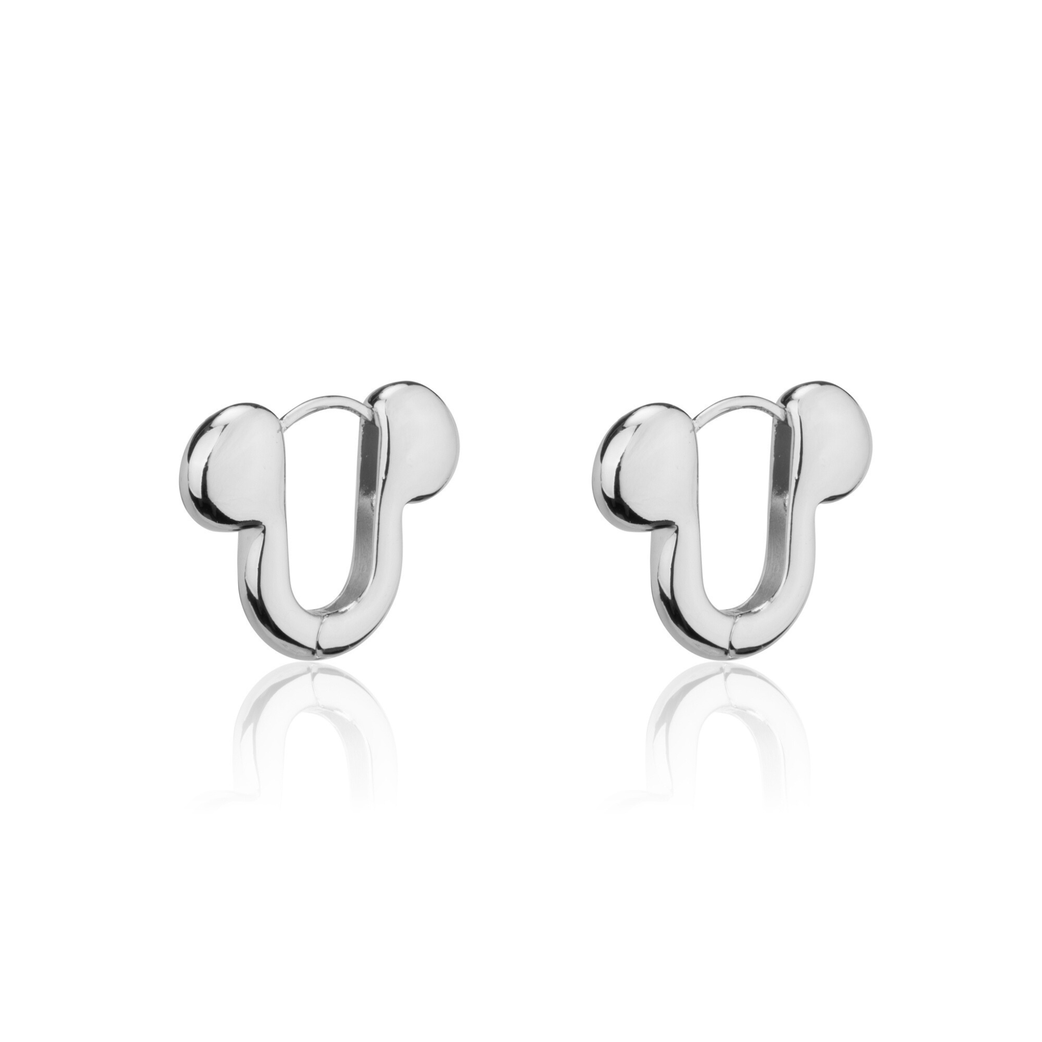 White Gold Mickey Mouse hoop earrings on a white background
