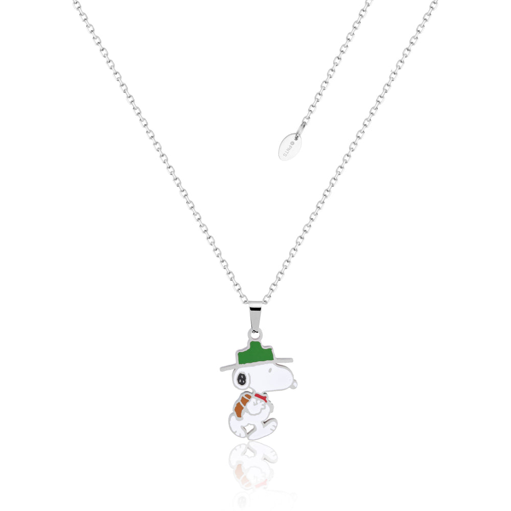 Stainless Steel Necklace with Peanuts  Snoopy as Beagle Scout pendant on a white background