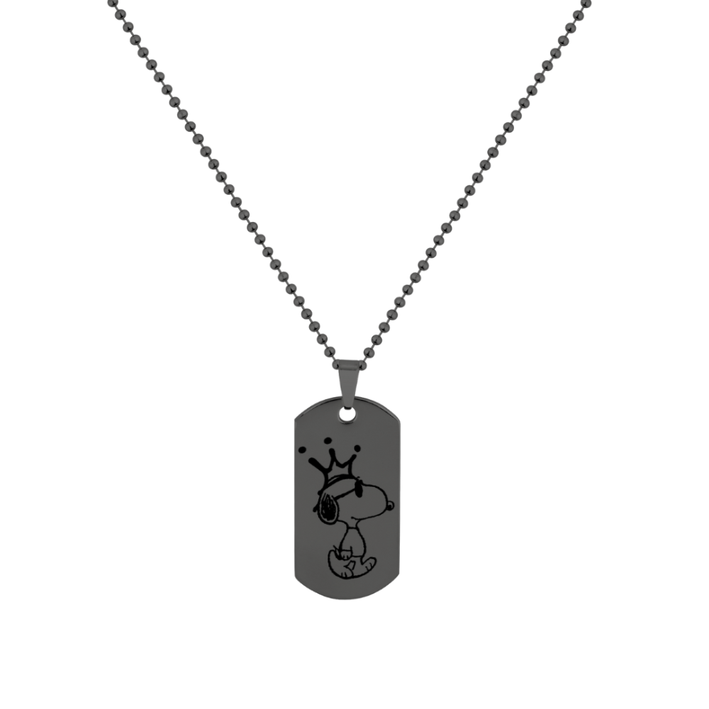 Stainless Steel black plated necklace with a dog tag pendant featuring a Joe Cool on a white background