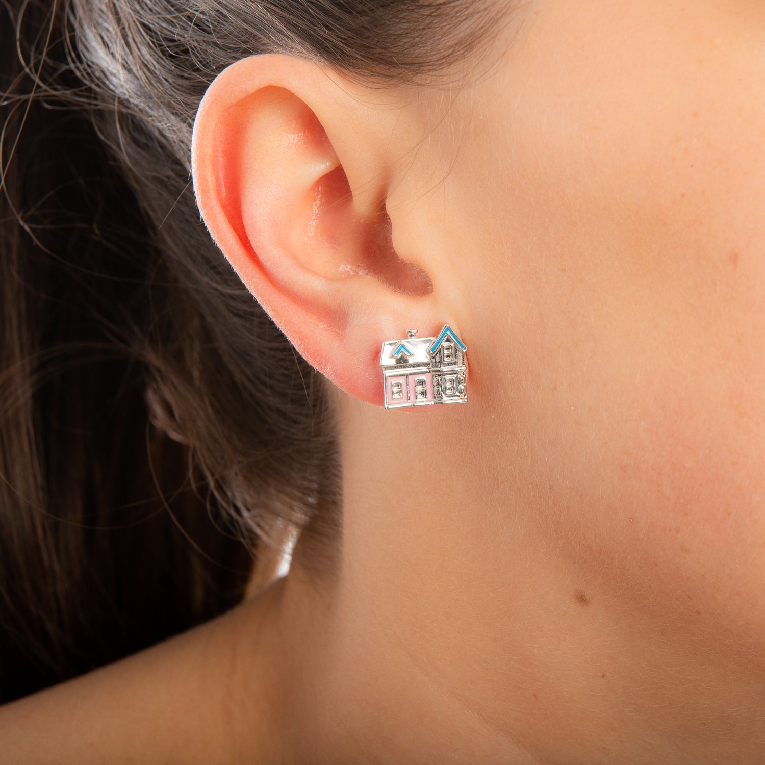 Disney_Pixar_Up_House_Stud_Earrings_White_Gold_Couture_Kingdom_On_Model_DSE654