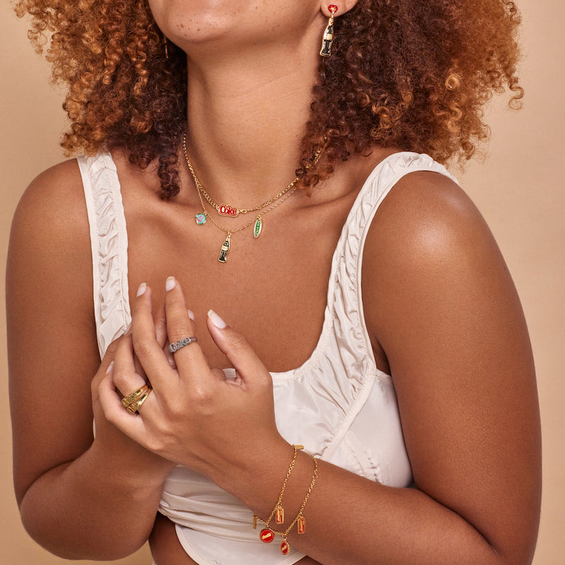 CN001_Coca-Cola_Coke_Contour_Bottle_Double_Layer_Necklace_Yellow_Gold_Couture_Kingdom_worn_On_Model