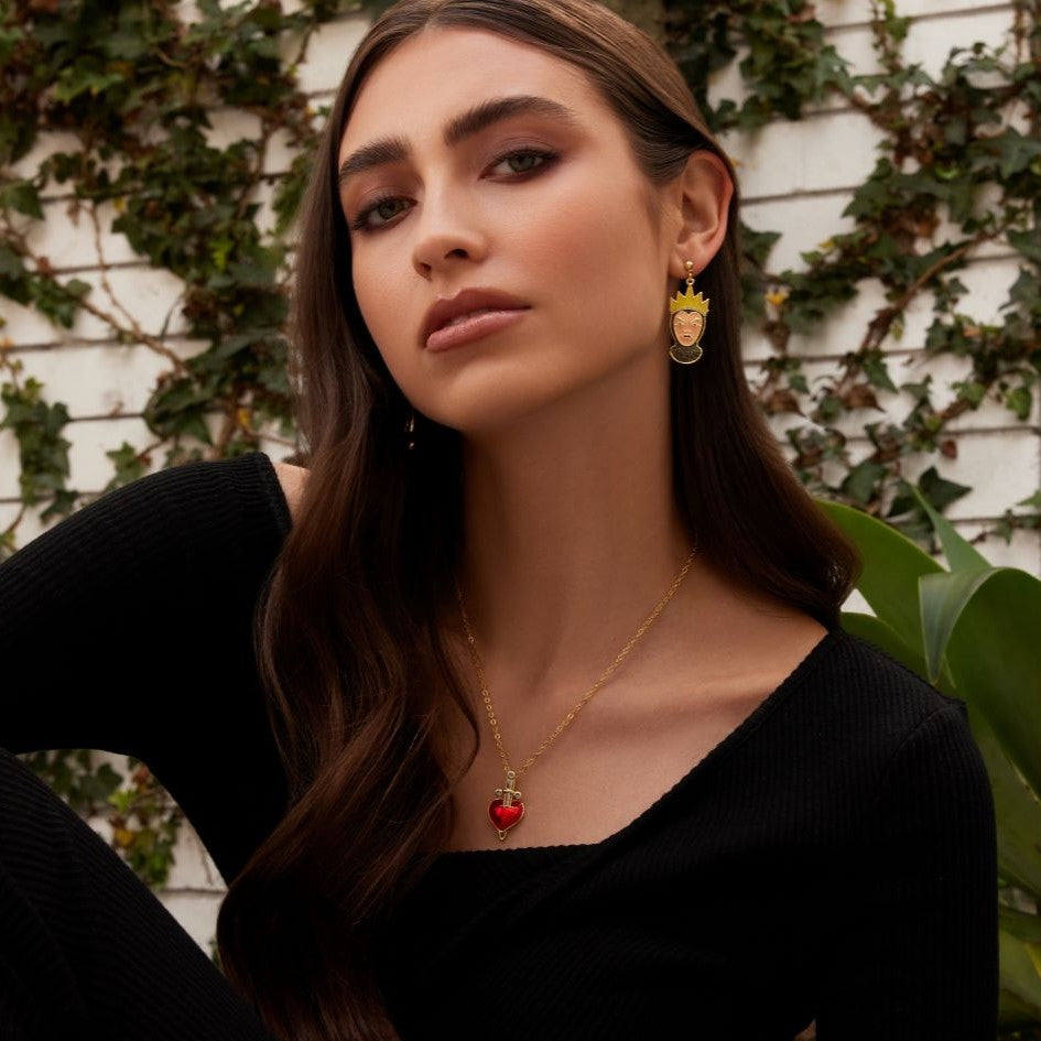 Couture_Kingdom_Disney_Villains_Evil_Drop_Earrings_Worn_on_Model_Yellow_Gold_Jewellery