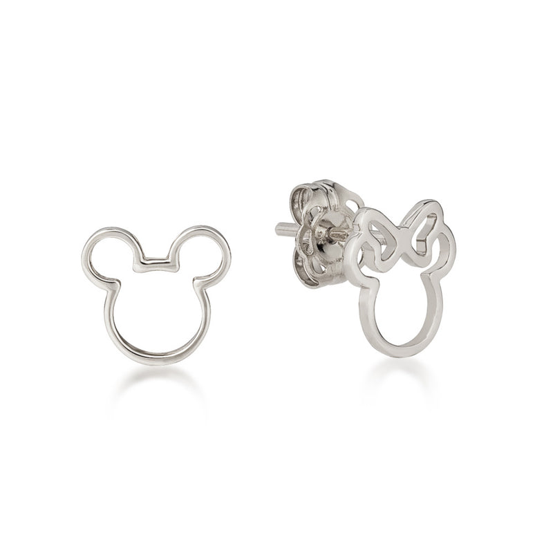 Precious Metal Mickey and Minnie Outline Mix-Match Stud Earrings