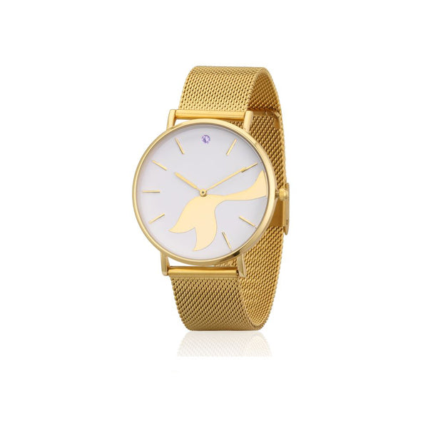Disney_Princess_Ariel_Little_Mermaid_Watch_Yellow_Gold_Mesh_Stainless_Steel_Front_View_DW003