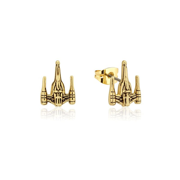 Star_Wars_Jewelry_Mandalorian_Grogu_Baby_Yoda_N1Starfighter_Stud_Earrings_Sterling_Silver_Couture_Yellow_Gold_Kingdom_SSWE004