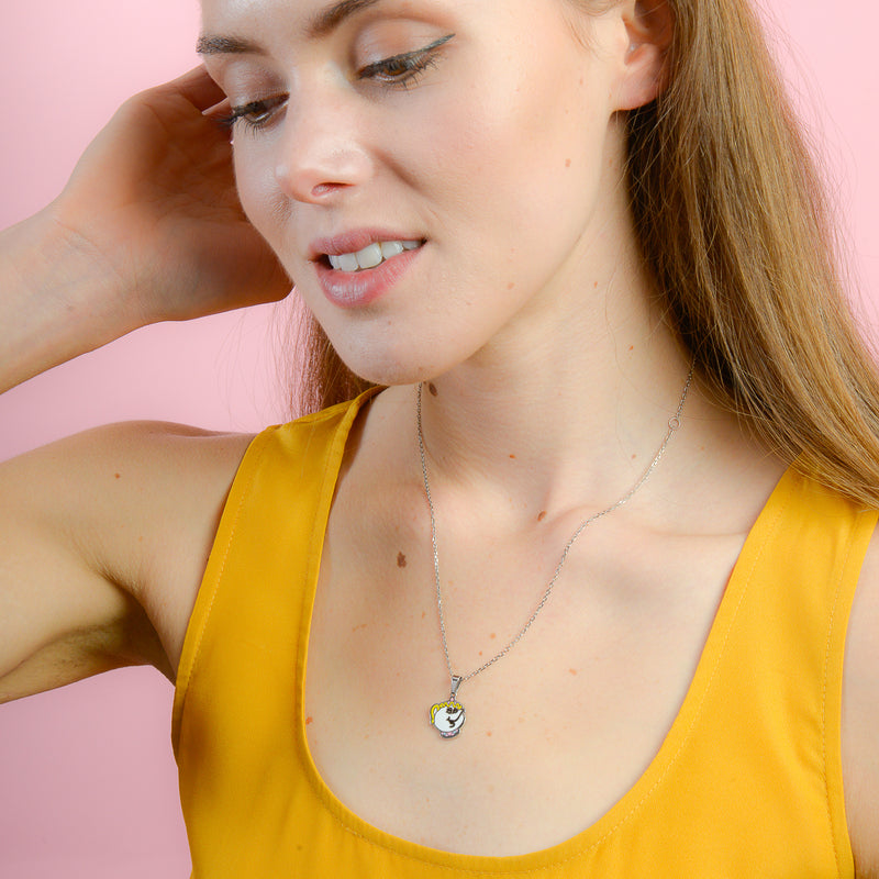 Model_Wearing_Disney_Beauty_and_the_Beast_Mrs_Potts_Stainless_Steel_Couture_Kingdom_Dainty_Necklace_SPN141